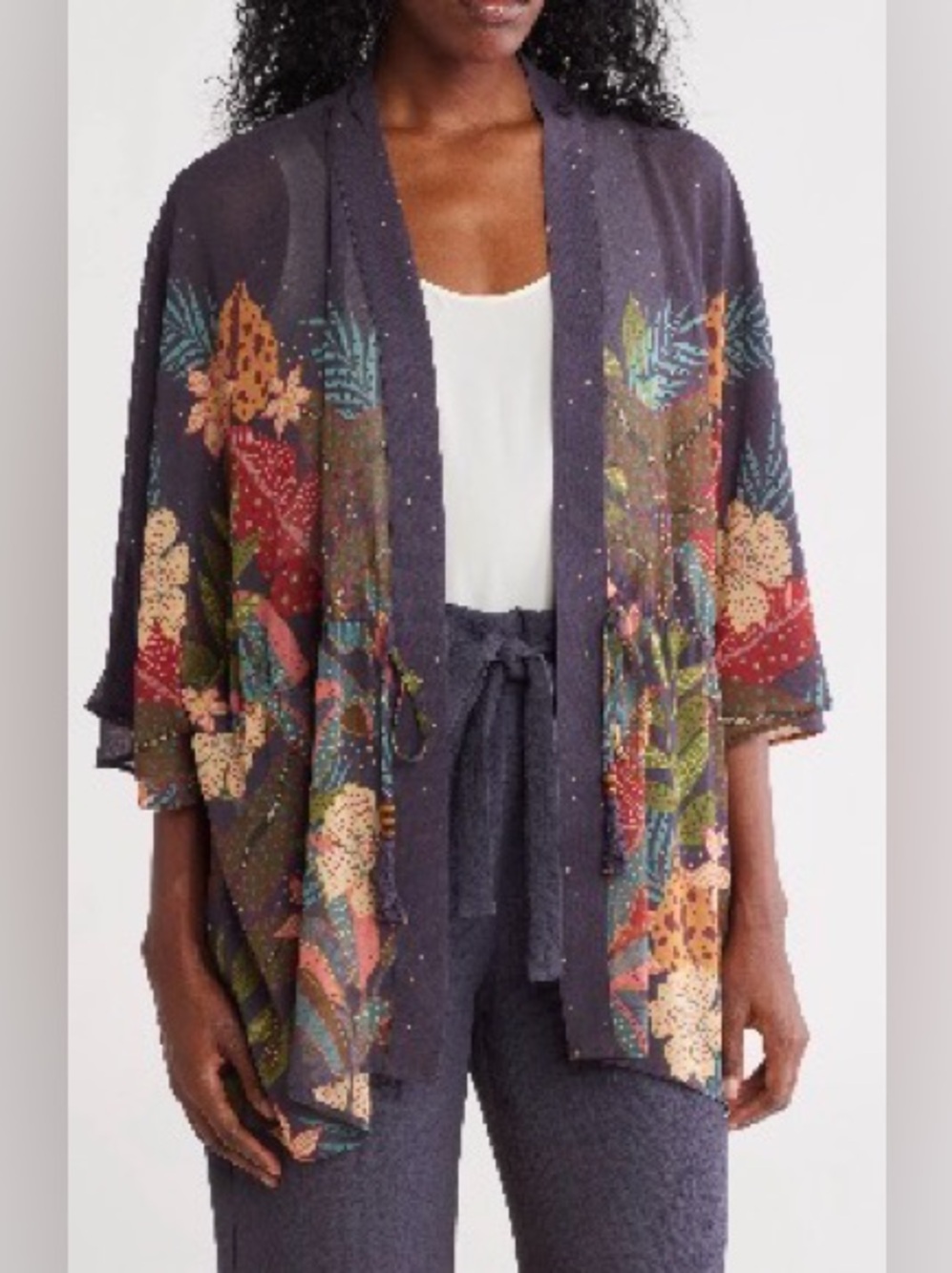 DR2 Daniel Rainn drawstring tie chiffon topper duster XS/S